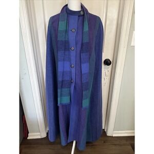 Avoca Collection VTG 70's Blue Purple Striped Wool Cape Coat Poncho Cloak Medium